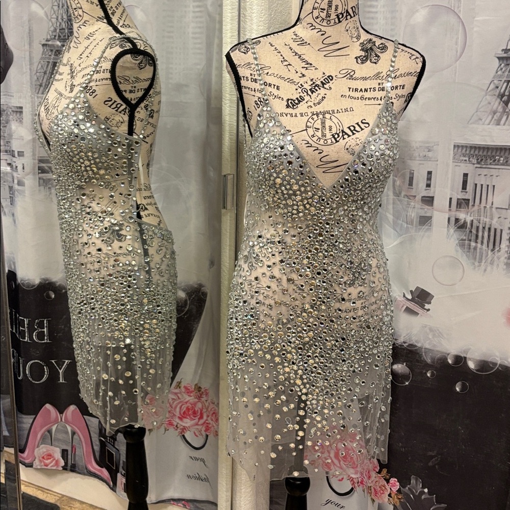 NWT Valiant Paris Elegant Silver Embellished Dress - Picture 3 of 9